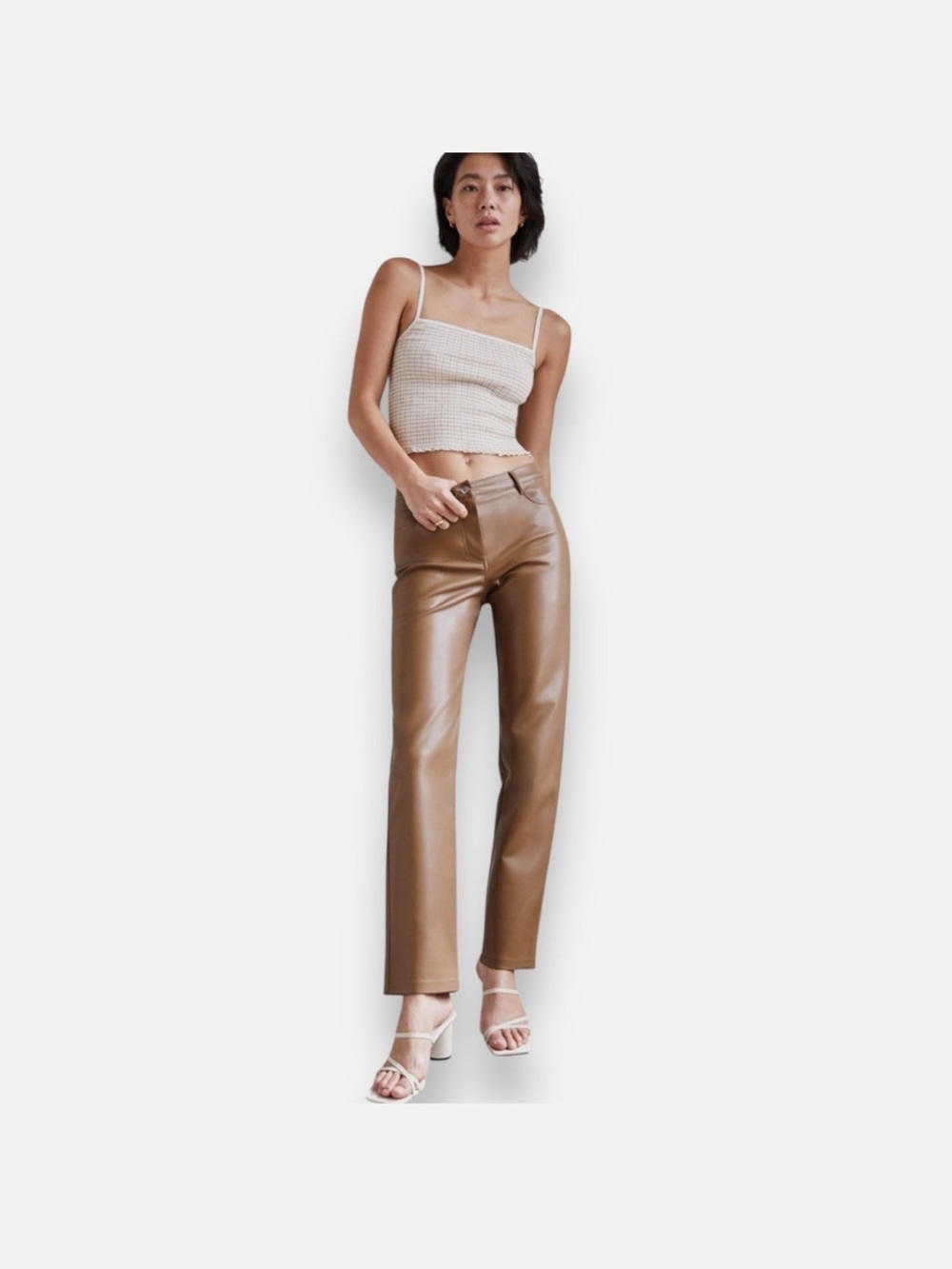 Aritzia Wilfred High-Rise Vegan Leather Straight Leg Pants - Brown